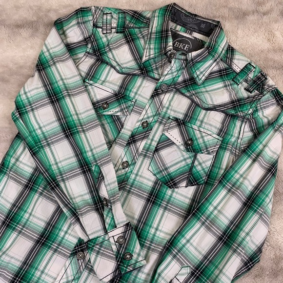 BKE Other - BKE Tailored Fit Mens Small Green Plaid Western Button Down Shirt Long Sleeve